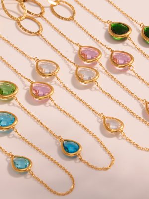 Transparent Cut Glass Stone Stitching Hollow Ring Long Sweater Chain High Quality Stainless Steel Jewelry