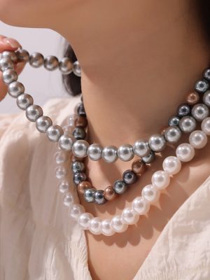 Casual Cool Elegant Shell Pearls Handmade Beaded Design Necklace Women's Simple Clavicle Chain Jewelry