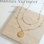 Marka French Retro Pendant Necklace Clip Beads Necklace Hot Girl Accessories 18K Gold Single Eye Double Layer Twin