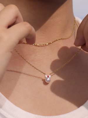 Bow Highlight Seamless Shell Pearls Necklace Bracelet Ring Stud Earrings Children's Stainless Steel Suit