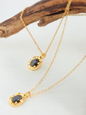 Light Luxury Cold Temperament Necklace Dark Black Zircon Pendant Geometric Clavicle Chain Electroplated 18K Gold