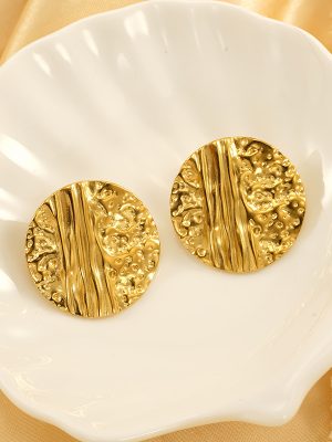 Personalized Wild Earrings 18K Gold Plating Pleated Hammered round Design Earrings for Women