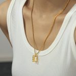 Chic Simple Personality Hemp Flowers Chain Shape Stainless Steel Necklace Inlaid Zircon Copper Material Square Plate Pendant Ornaments