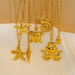 Personalized Ocean Series Necklace for Women, Stainless Steel with 18K Gold Plating, Turtle and Starfish Pendant