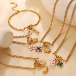 Retro Fresh Flower Moon DIY Pendant Knotted Bracelet Necklace Stainless Steel 18K Gold Plating Set