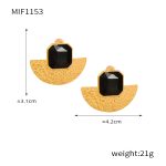 color: F1153-Gold Black Glass Stone Earrings
