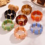 New Chain Colorful Candy Resin Wide Surface Elastic Bracelet All-Match Stainless Steel Bracelet