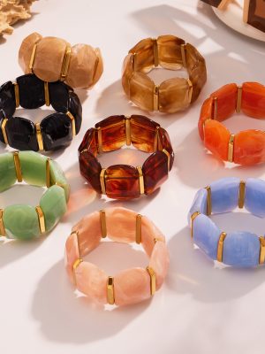 New Chain Colorful Candy Resin Wide Surface Elastic Bracelet All-Match Stainless Steel Bracelet