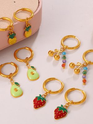Creative Cold Strawberry Pineapple Pendant Earrings Simple and Compact Fruit Earrings