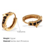 color: EH1108BKG Black Rhinestone Gold Hoop Earrings
