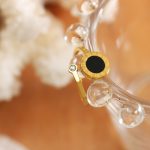 Simple Design Grid Open Ring Gold Plated Inlaid Zircon Acrylic Stainless Steel Ring Ornament