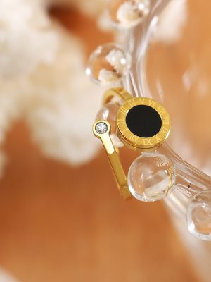 Simple Design Grid Open Ring Gold Plated Inlaid Zircon Acrylic Stainless Steel Ring Ornament