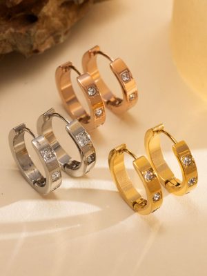 Diamond-Embedded Stainless Steel Earrings Women's 18K Plated Buckle Versatile Simple Geometric Earrings Earrings