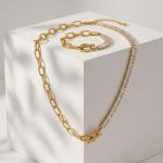 New OT Buckle Design Stitching Zircon Stainless Steel Bracelet Necklace Jewelry 18K Gold Plating Non-Fading