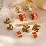 Same Style Love Square Striped Stainless Steel Earrings 18K Gold Ins Earrings