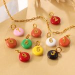 New Sweet Colorful Creative Beanie Digital Pendant Stainless Steel Drip Dopamine round Card Accessories