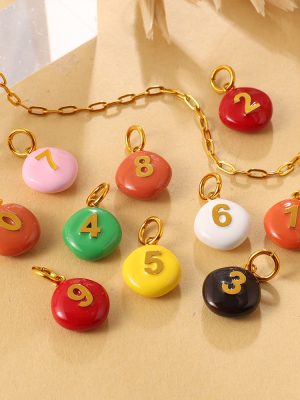 New Sweet Colorful Creative Beanie Digital Pendant Stainless Steel Drip Dopamine round Card Accessories