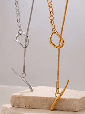 Stainless Steel Twin 18K Gold Necklace Women's Exquisite Advanced Design Sweater Chain