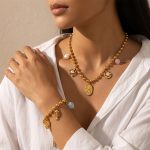 Holiday Marine Elements Fishbone Pearl DIY Pendant Gold Ball Bracelet Necklace Stainless Steel Set