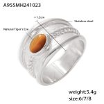 color: A955-Steel Color Tiger Eye Ring / size: US 6