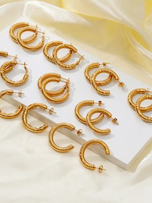 round Stainless Steel Hollow Earrings Women's Premium Pattern Ear Ring Vacuum 18K Earrings