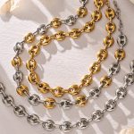Stainless Steel Coffee Bean Geometric Necklace Bracelet Personalized All-Match Waist Chain Light Luxury Jewelry Set