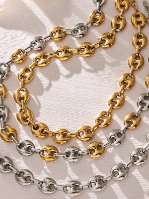 Stainless Steel Coffee Bean Geometric Necklace Bracelet Personalized All-Match Waist Chain Light Luxury Jewelry Set