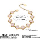 color: TXE611-Pink Glass Stone Flower Gold Bracelet -17+5cm