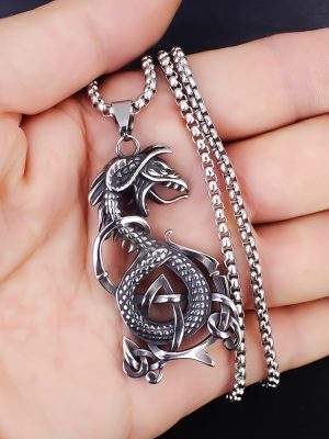 2026 New Stainless Steel Viking Charm Jewelry Celtic Knotwork Dragon Men's Pendant Necklace Accessories