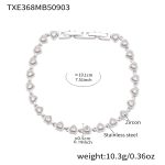 color: TXE368-Steel Color Heart Zircon Bracelet 19cm