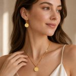 All-Match round Double-Sided Fu Character Zircon-Inlaid Pendant Necklace Stainless Steel 18K Gold Plating Female Necklace Earrings