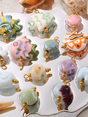Beach Vacation DIY Dripping Oil Ceramic Small Fish Pendant Stainless Steel 18K Gold Plating Cute Accessories