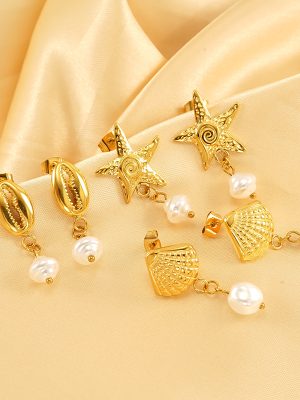 Ocean Stainless Steel Earrings 18K Crab Starfish Scallop Earrings Female Earrings