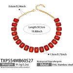 color: TXP554-Red Glass Stone Necklace -50.5cm