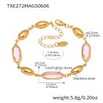 color: TXE272-Gold Pink Glass Stone Bracelet 16+5cm