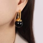 color: F1142-Black Colorful Bead Gold Earrings