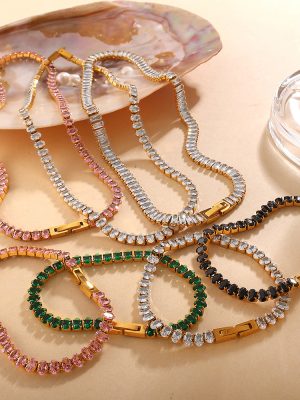 Zircon Inlaid Necklace Bracelet Light Luxury Multi-Color Full Diamond Jewelry Set