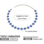 color: TXP611-Blue Glass Stone Flower Steel Color Necklace -32+2cm