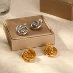 INS New 18K Gold Stainless Steel Rotating Thread Earrings Eardrops Women's Ornament