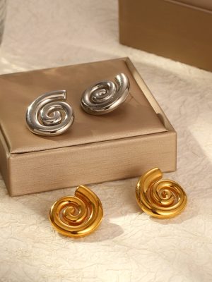 INS New 18K Gold Stainless Steel Rotating Thread Earrings Eardrops Women's Ornament