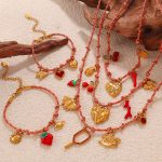 DIY Pendant Bracelet Stainless Steel 18K Gold Plating Non-Fading Strawberry Cherry Necklace Ornament Women