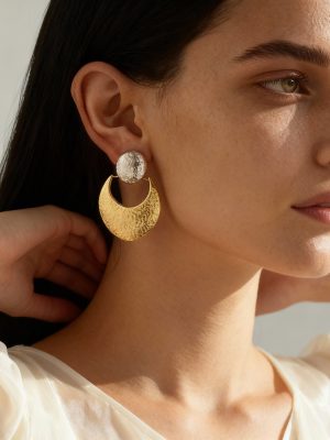 Hammered Curved Surface Sun and Moon Earrings Earrings Stainless Steel Earrings Women
