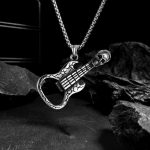 Ornament Vintage Stainless Steel Pendant Skull Big Guitar Necklace Personalized Creative Men's Tag