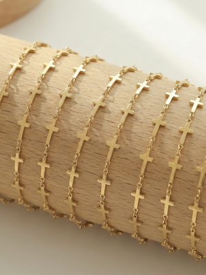 Cold Cross Bracelet Stainless Steel Plated 18K Real Gold Simple All-Match Metal Bracelet