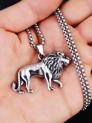 Exaggerated and Personalized Stainless Steel Necklace Lion Pendant Hiphop Men and Women