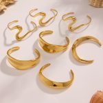 Environmentally Friendly Stainless Steel Geometric Open Bracelet Combination Plated 18K Real Gold Texture Curve Design Bracelet