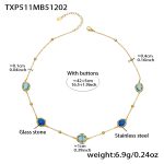 color: TXP511-Mixed Blue Glass Stone Gold Necklace 40+5cm