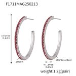 color: F1711-A Style -Steel Color Pink Zircon Earrings -15mm