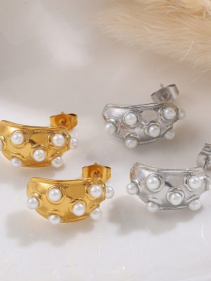 New Light Luxury Earrings Advanced Inlaid Imitation Pearl Earrings Temperament Design Earrings