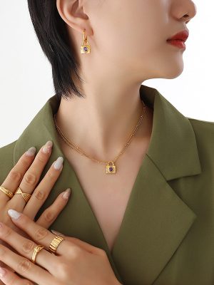 Personalized All-Match Lock Head Necklace Earrings Stainless Steel Jewelry Set Decorations